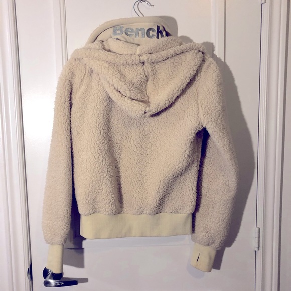 BENCH Fleece, Bomber Style, Hooded Jacket, White / Cream Colour, Size M - Picture 2 of 6